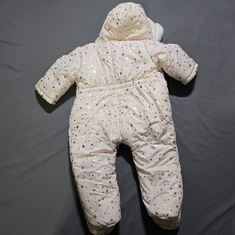 The Childrens Place Pram Suit‎ Baby 6-9M Pink Gold Star Hooded Fleece - Picture 6 of 7